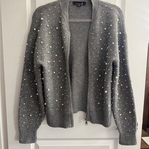 Stylish Gray Pearl-Embellished Cardigan